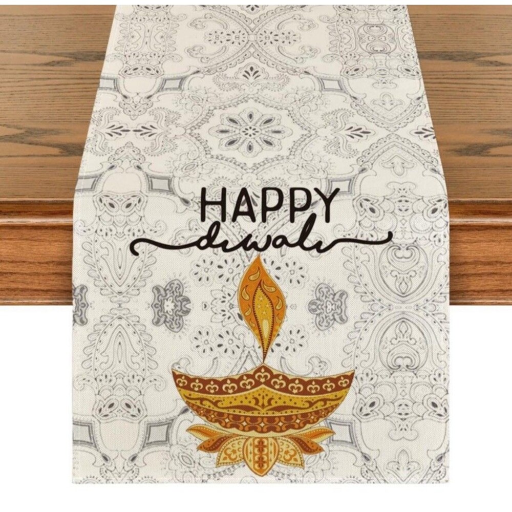 Happy Diwali Table Runner Festival of 13" x 36" Table Runner Indian Hinduism NEW